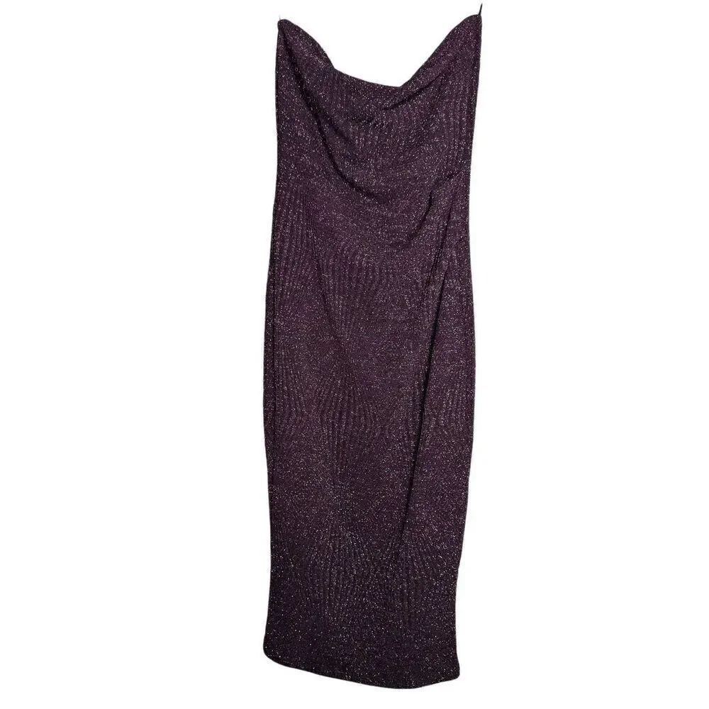 NWT Trixxi Clothing Company Long Sparkly Dress Purple Glitter One Shoulder Women